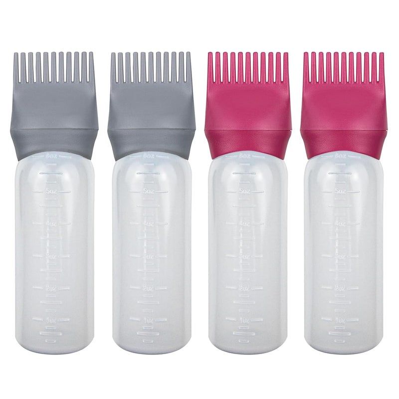 ELANE 4 Pack Root Comb Applicator Bottle, Oil Comb Applicator for Hair Dye, Shampoos, Salons. (Grey+Red) - Image 1